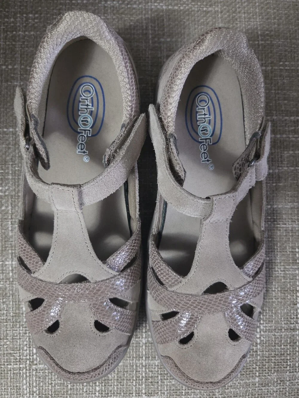 Orthofeet Juno 60803 Women's Closed Toe Sandal Taupe Suede Comfort Shoes Size 5